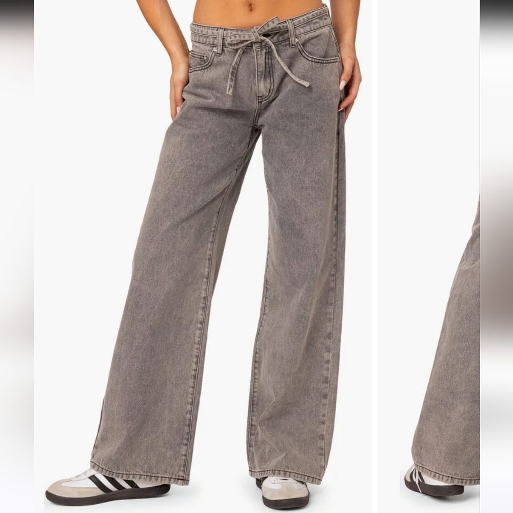 Edikted Women's S Gray Wide-Leg Jeans NEW - Picture 1 of 16